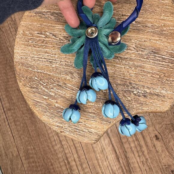 Genuine Leather Flower Purse Charm Leather Blue Spring Bag Charm NEW FAST SHIP - Picture 7 of 8